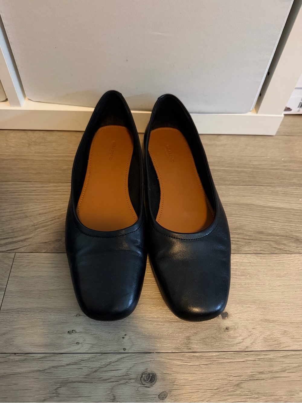 Vagabond Black Leather Square-Toe Ballet Flats